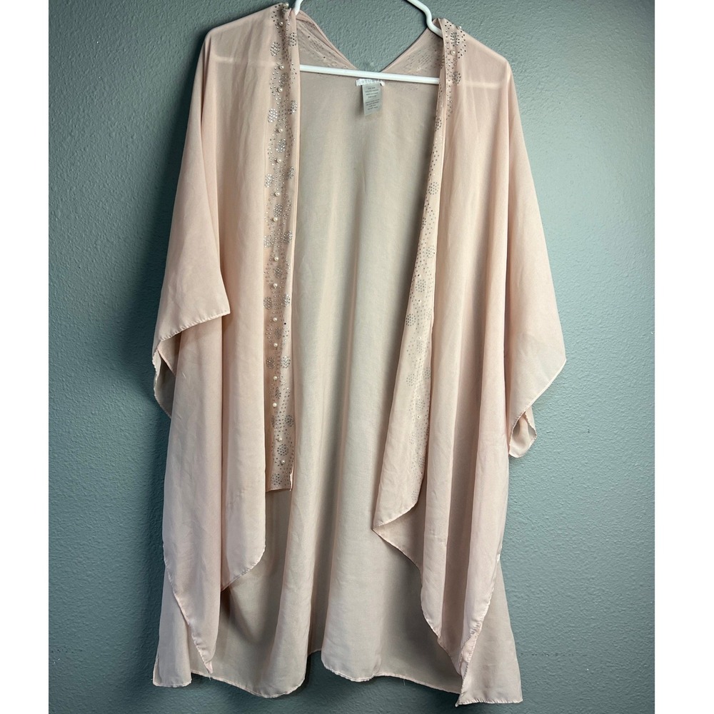 Studio Blush Pink Chiffon Kimono Wrap Rhinestone Pearl Embellished One Size